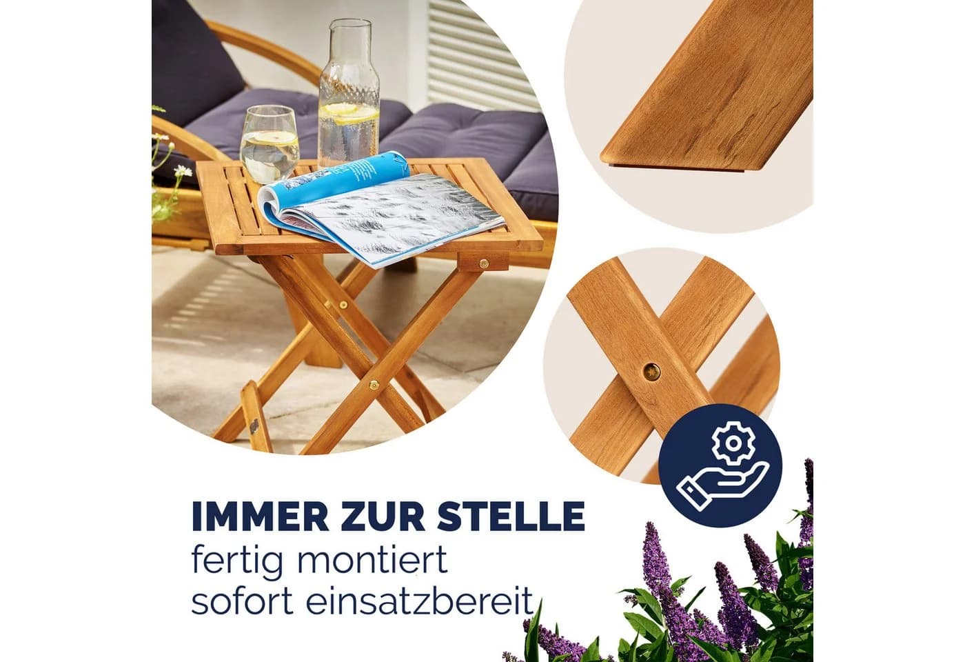 Casaria Klapptisch Akazie Beistelltisch Klappbar Wetterfest - Bild 3