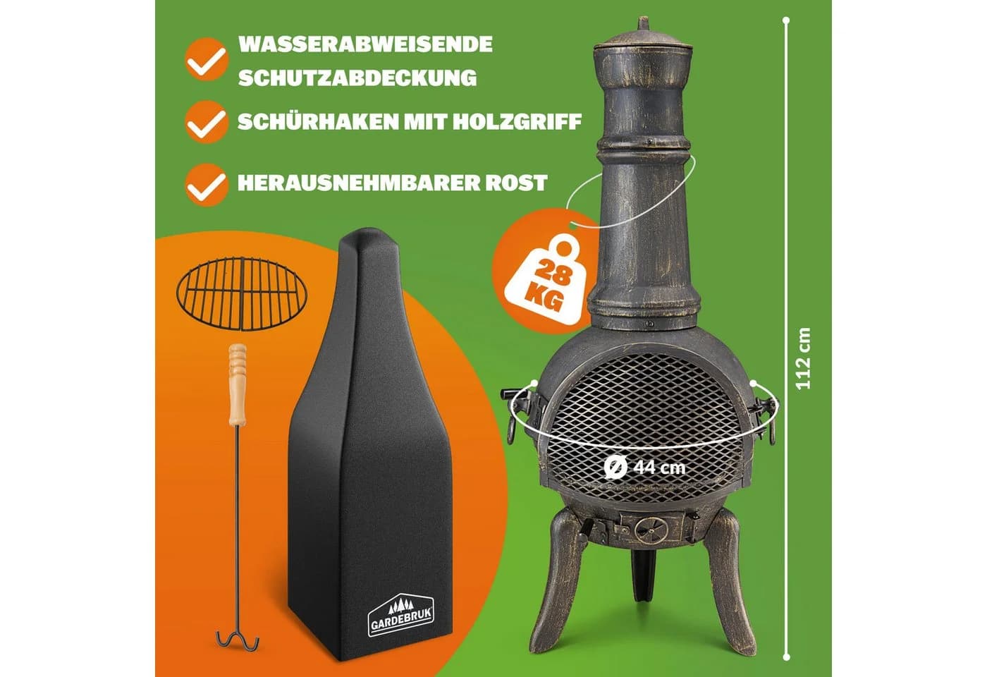 Gardebruk Terrassenofen Gusseisen mit Funkenschutz und Grillrost - Bild 4