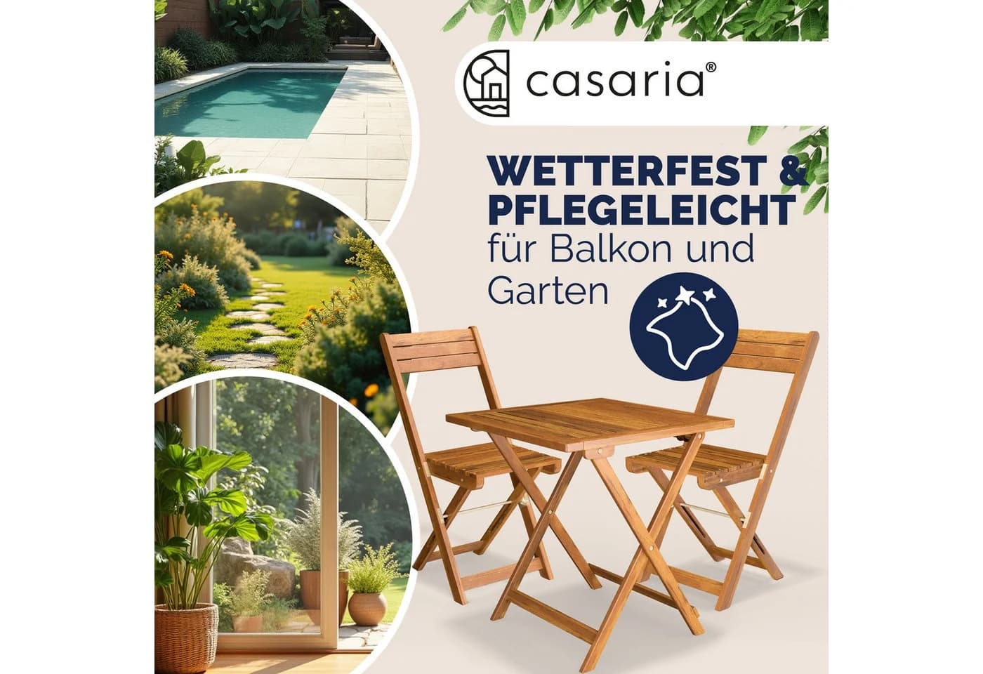 Casaria Balkonset 2 Personen Wetterfest Akazie 3-Tlg. Klappbar