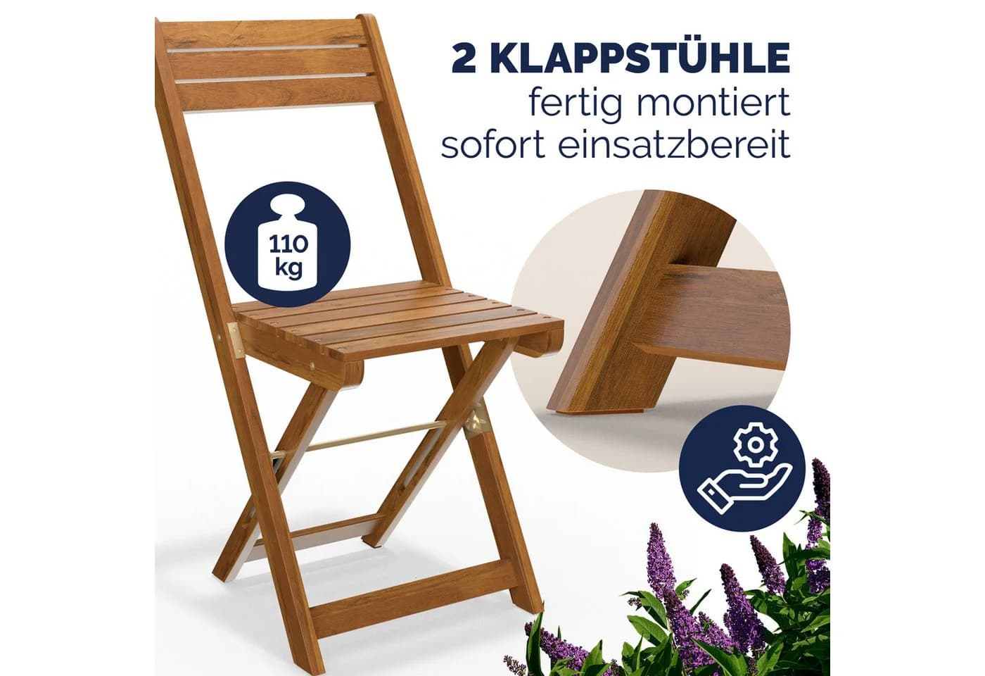Casaria Balkonset 2 Personen Wetterfest Akazie 3-Tlg. Klappbar - Bild 3