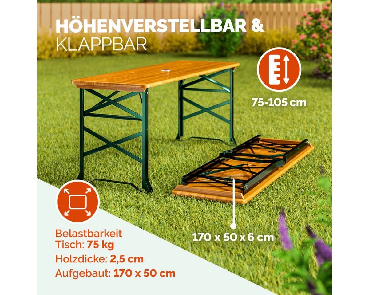 Casaria Stehtisch Höhenverstellbar Klappbar Garten Holz Grün