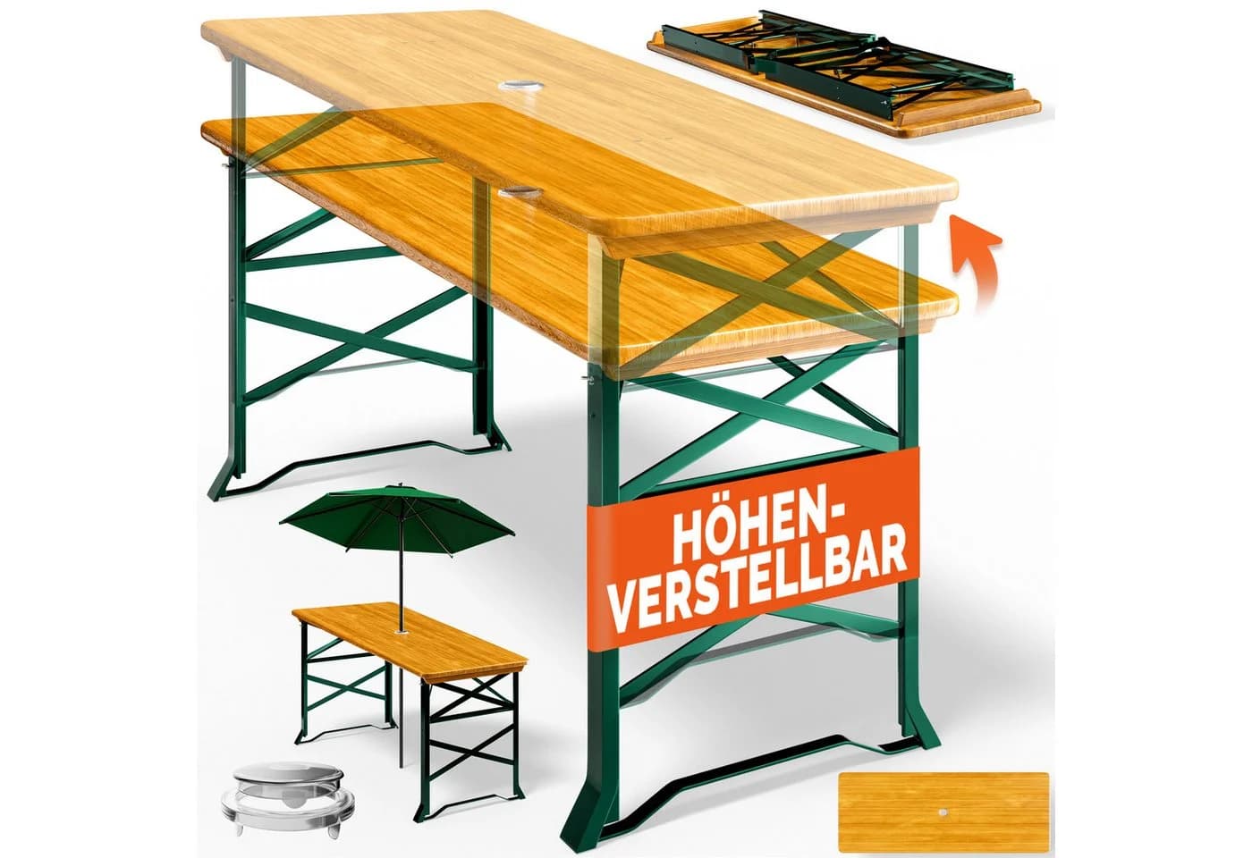 Casaria Stehtisch Höhenverstellbar Klappbar Garten Holz Grün - Bild 2