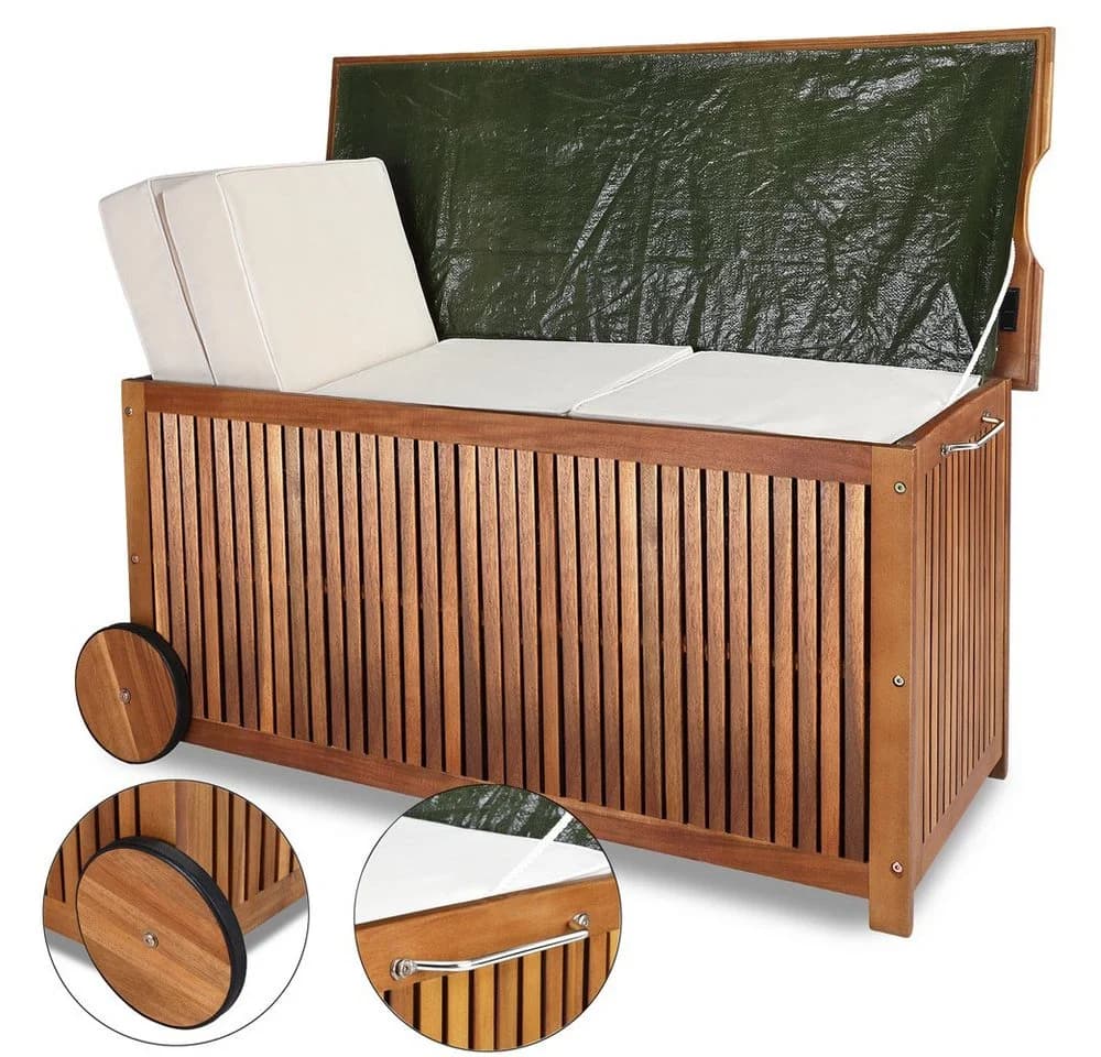 Casaria Auflagenbox Akazie 350L Räder Innenplane