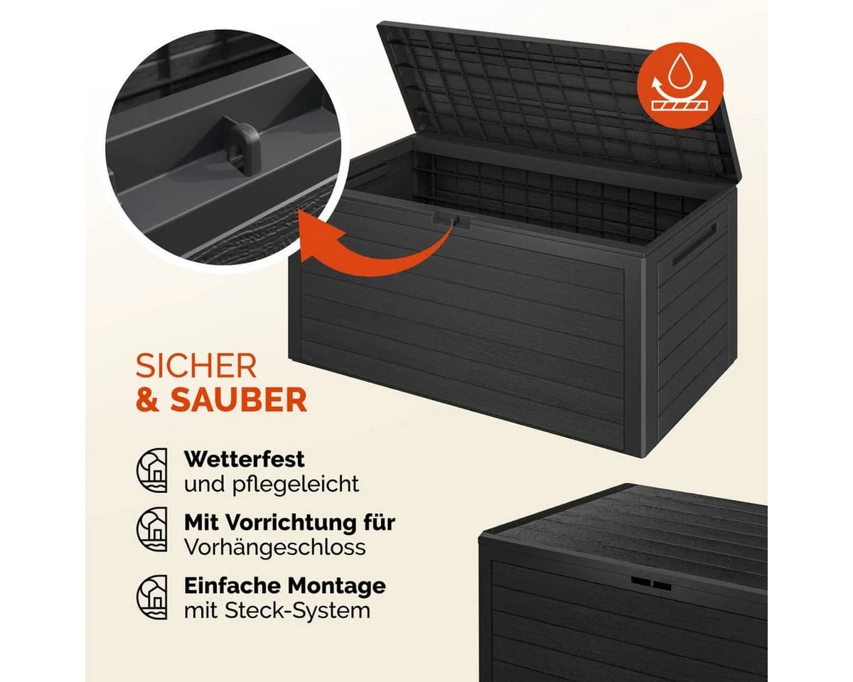 Casaria Auflagenbox Woody 280L Braun Holz-Optik Wetterfest - Bild 3