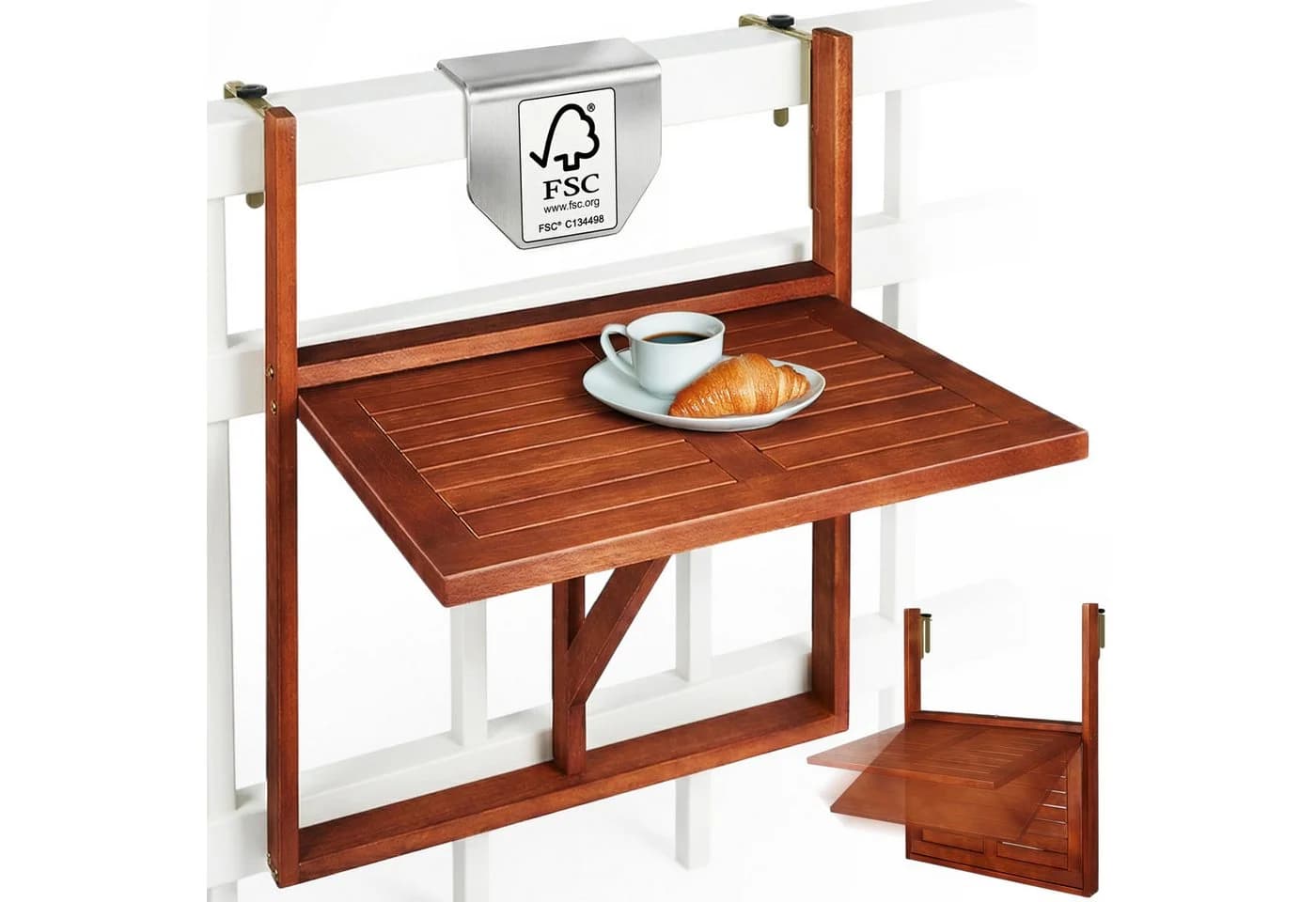Casaria Balkonhängetisch Akazie Klappbar 40kg Belastbar - Bild 2