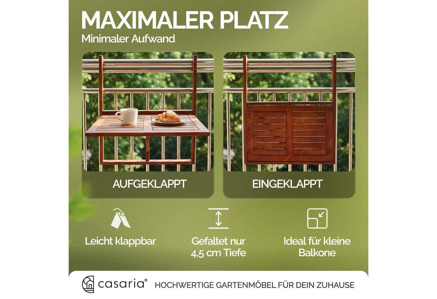 Casaria Balkonhängetisch Akazie Klappbar 40kg Belastbar - Bild 5