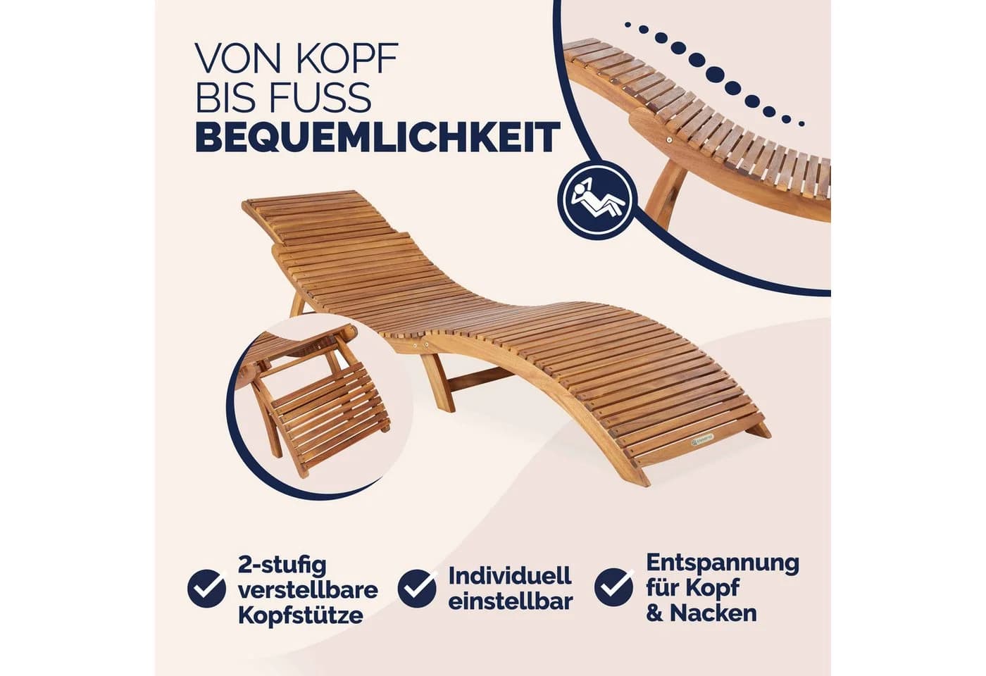 Casaria Gartenliege Braun FSC®-zertifiziert Akazie Klappbar - Bild 3