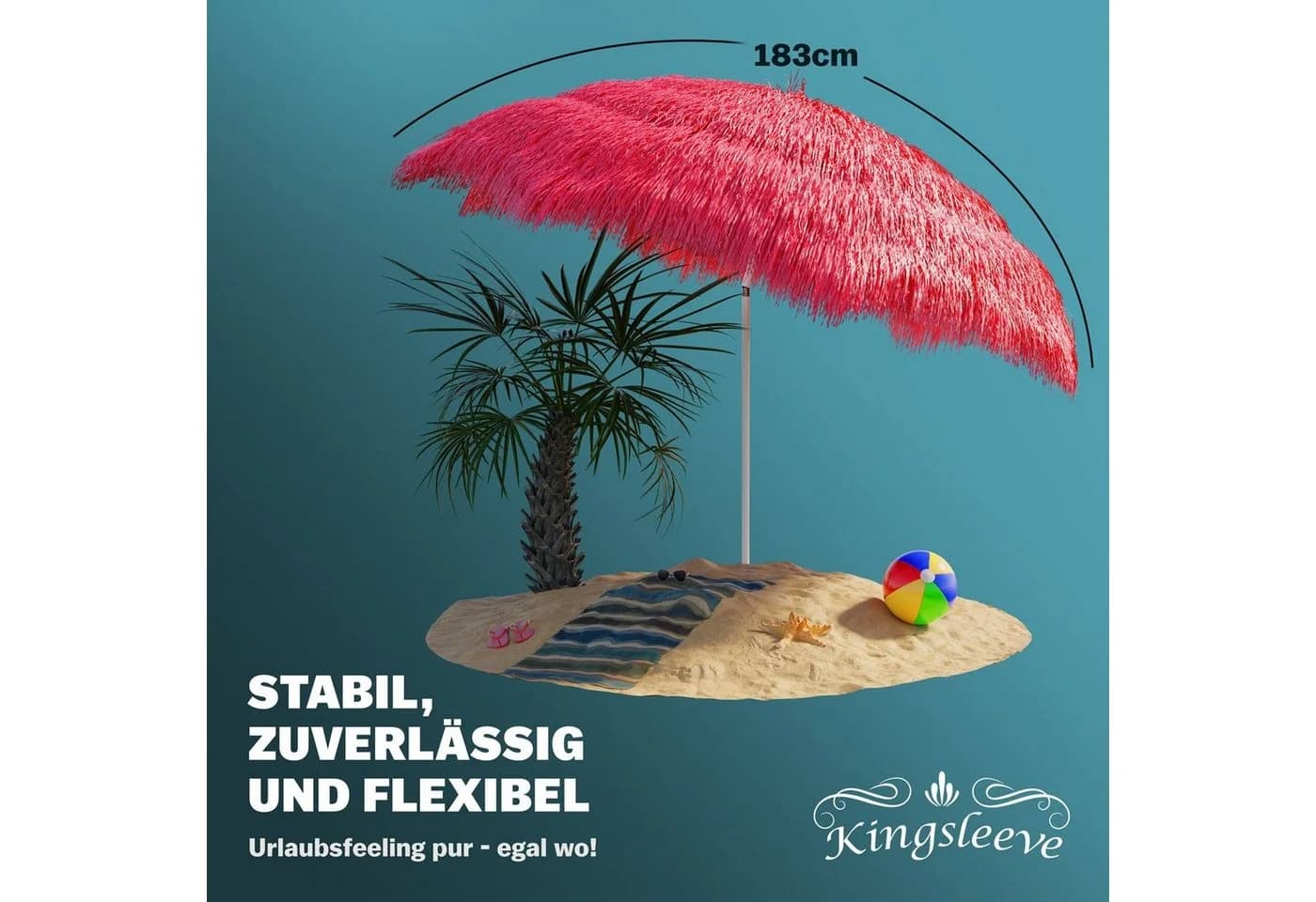 Kingsleeve Sonnenschirm Hawaii Rot Neigbar Höhenverstellbar - Bild 5