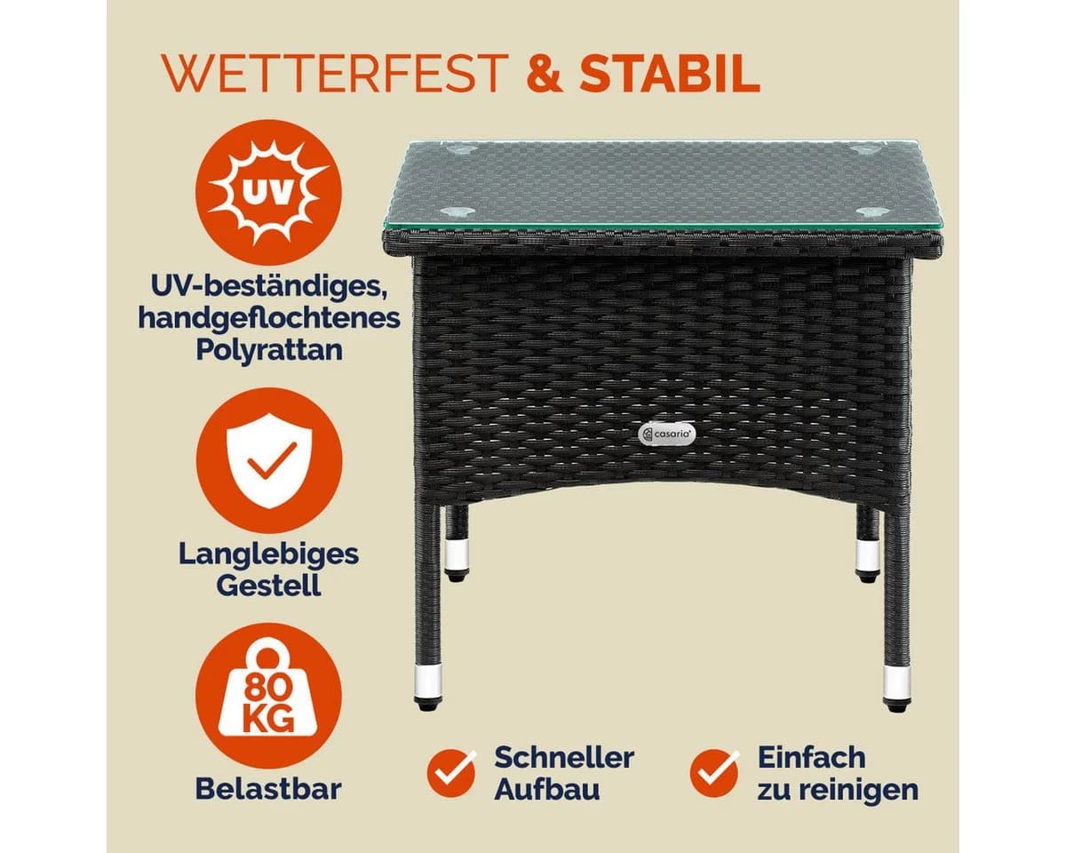 Casaria Beistelltisch Polyrattan Höhenverstellbar Glasplatte Wetterfest - Bild 3
