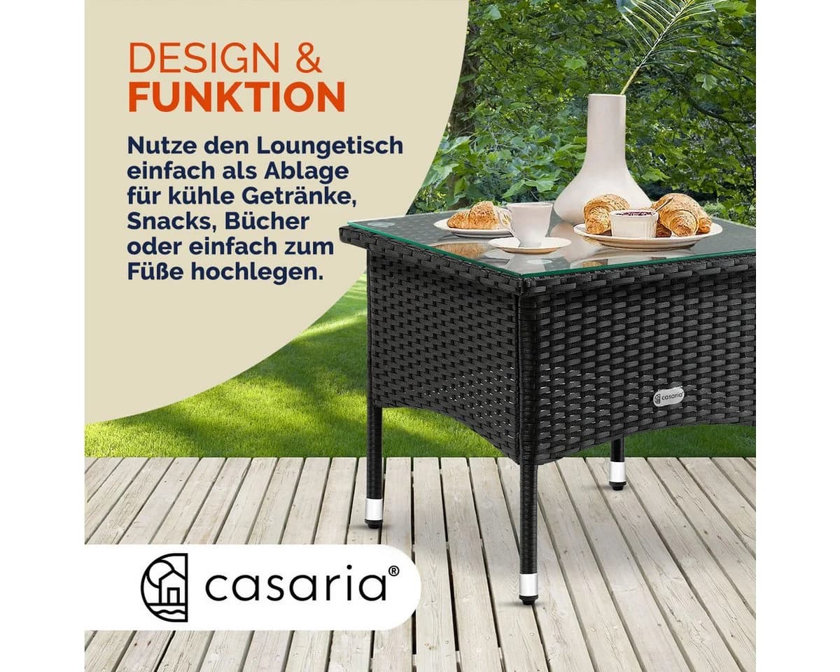 Casaria Beistelltisch Polyrattan Höhenverstellbar Glasplatte Wetterfest - Bild 4