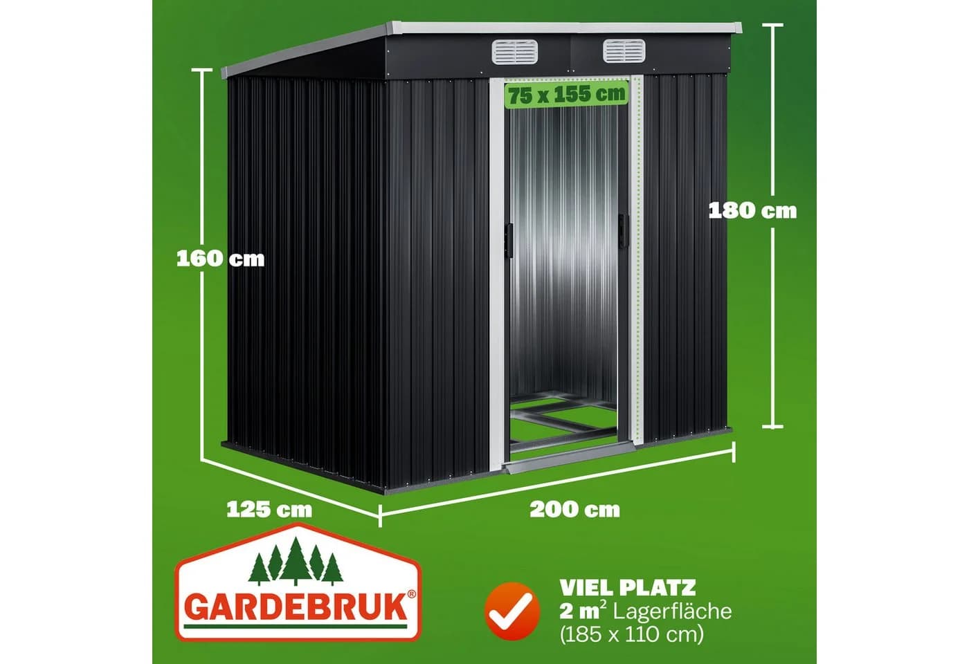 Gardebruk Gerätehaus Anthrazit Metall mit Schiebetür - Bild 3