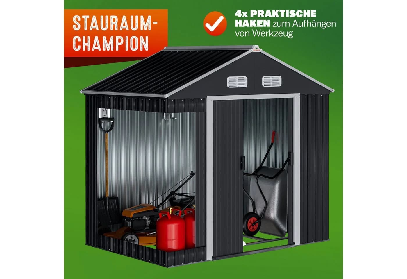 Gardebruk Gerätehaus Metall 2m² mit Fundament 196x132x188cm Schiebetür Anthrazit