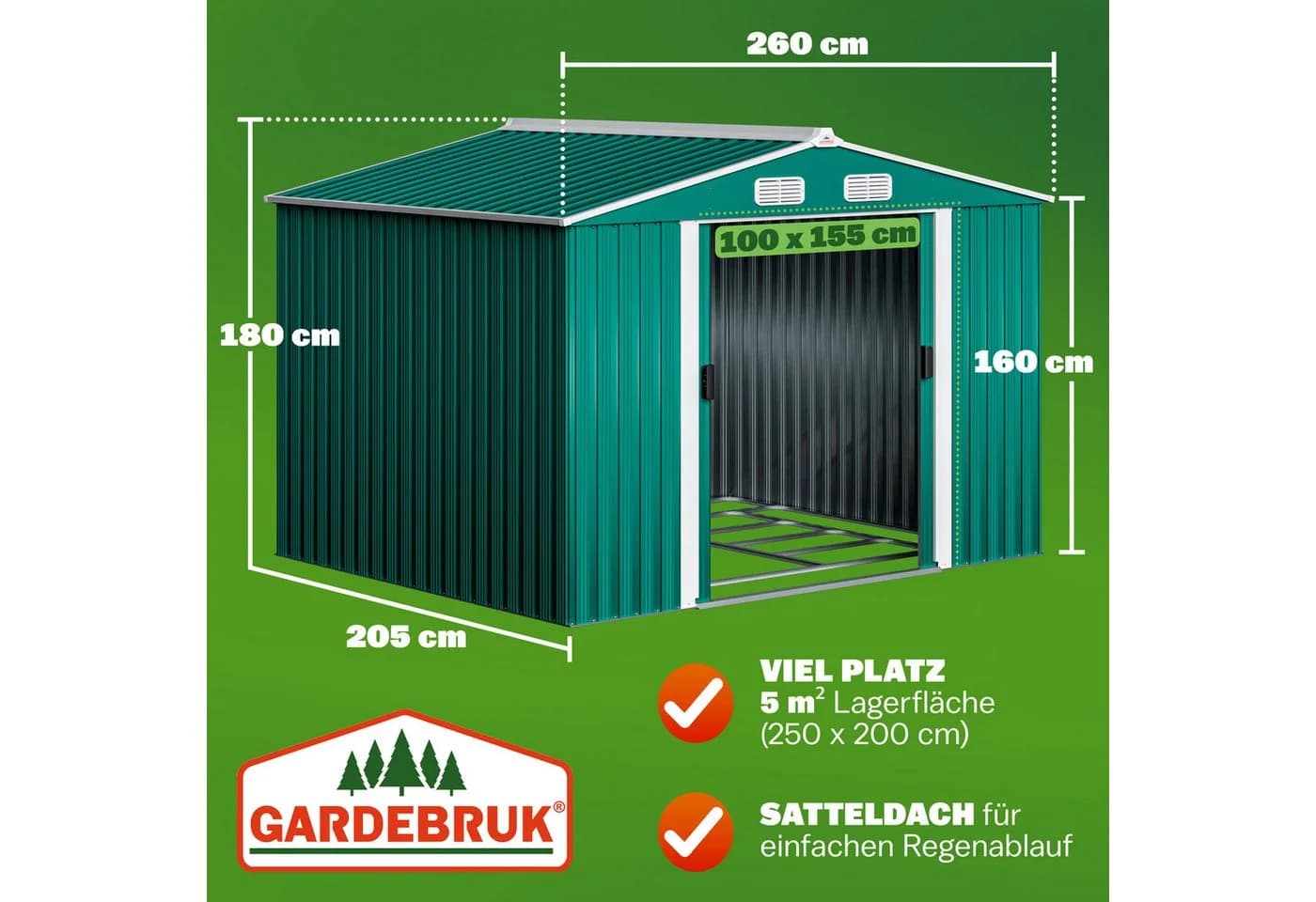 Gardebruk Gerätehaus Metall Grün mit Schiebetür und Stauraum - Bild 3