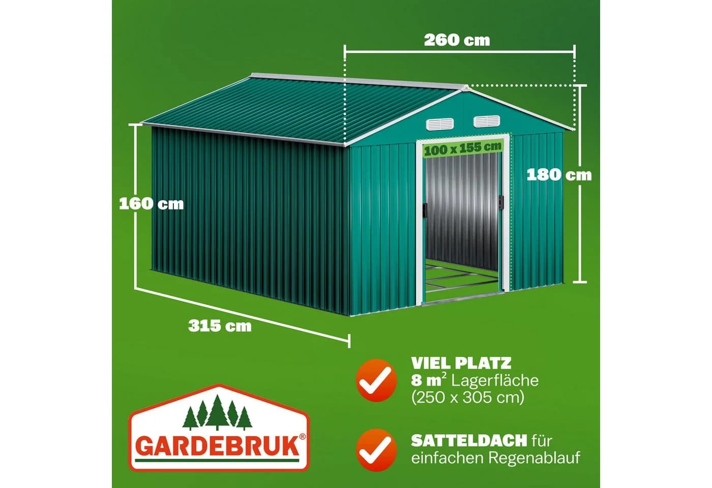 Gardebruk Gerätehaus Metall Grün mit Schiebetür - Bild 3