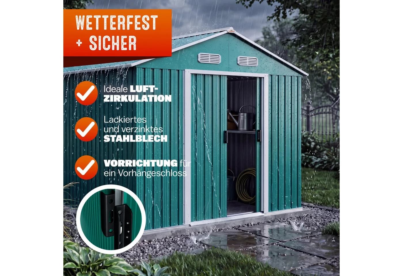 Gardebruk Gerätehaus Metall Grün mit Schiebetür - Bild 4