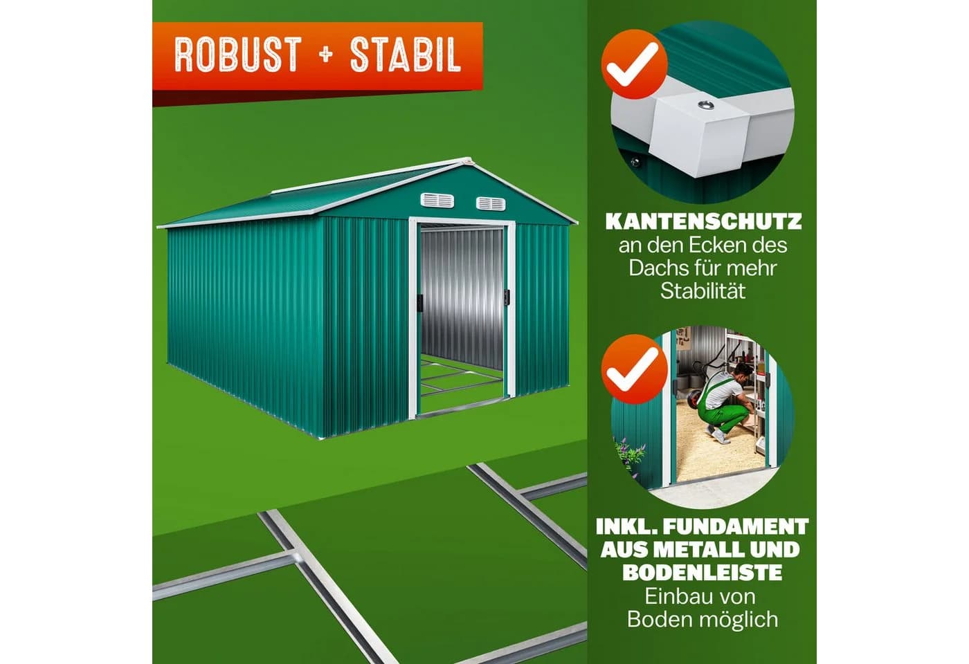Gardebruk Gerätehaus Metall Grün mit Schiebetür - Bild 5