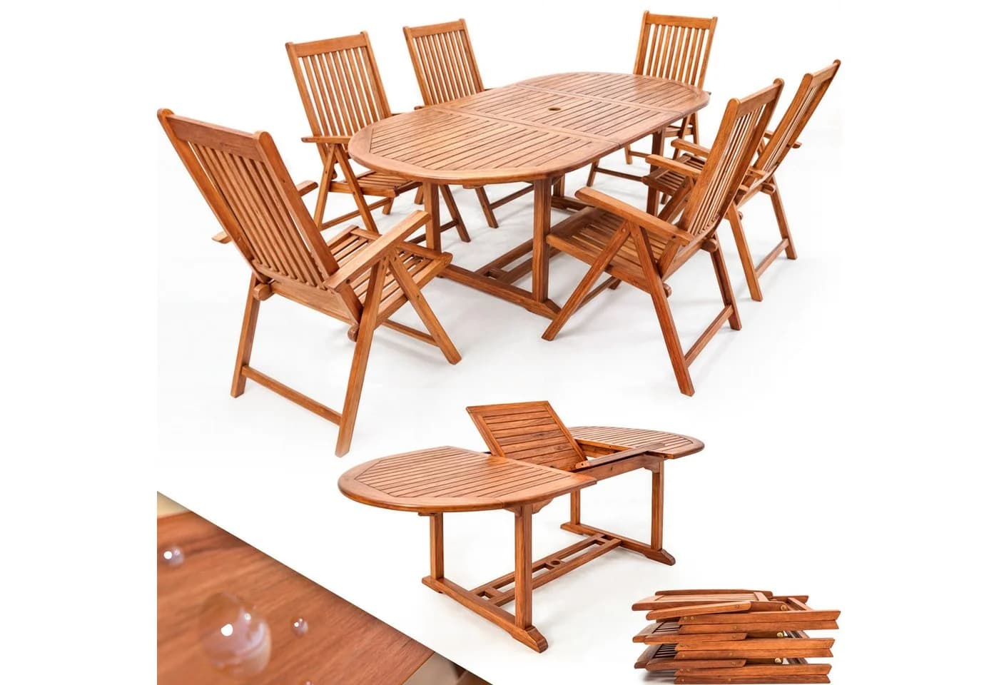 Casaria Sitzgruppe Vanamo 7-tlg. Holz mit Tisch und Klappstühlen - Bild 2