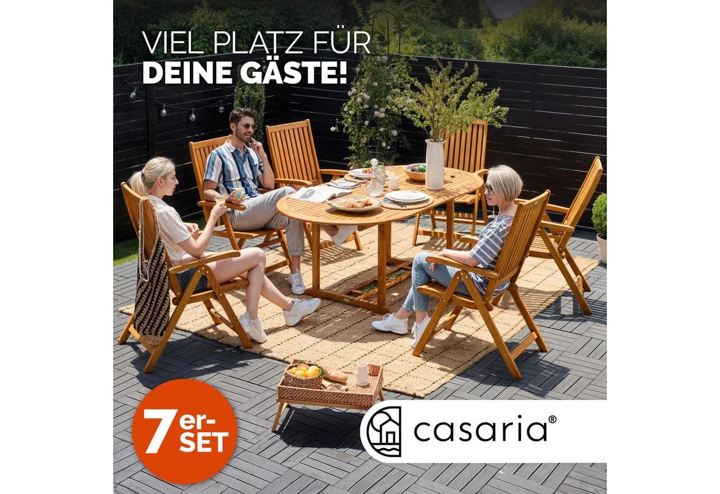 Casaria Sitzgruppe Vanamo 7-tlg. Holz mit Tisch und Klappstühlen - Bild 4