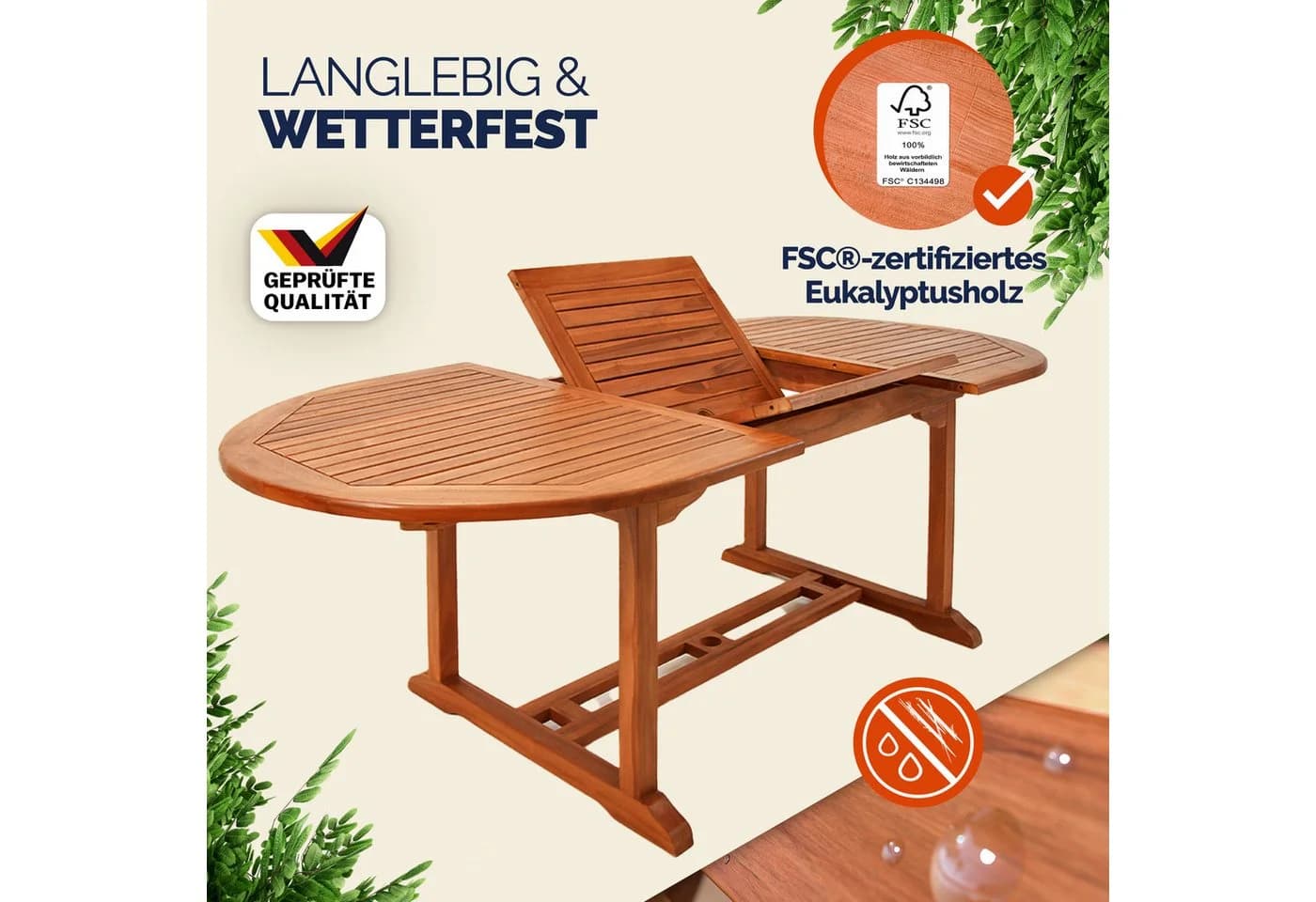 Casaria Gartentisch Vanamo Wetterfest Klappbar Holz FSC®-zertifiziert - Bild 3