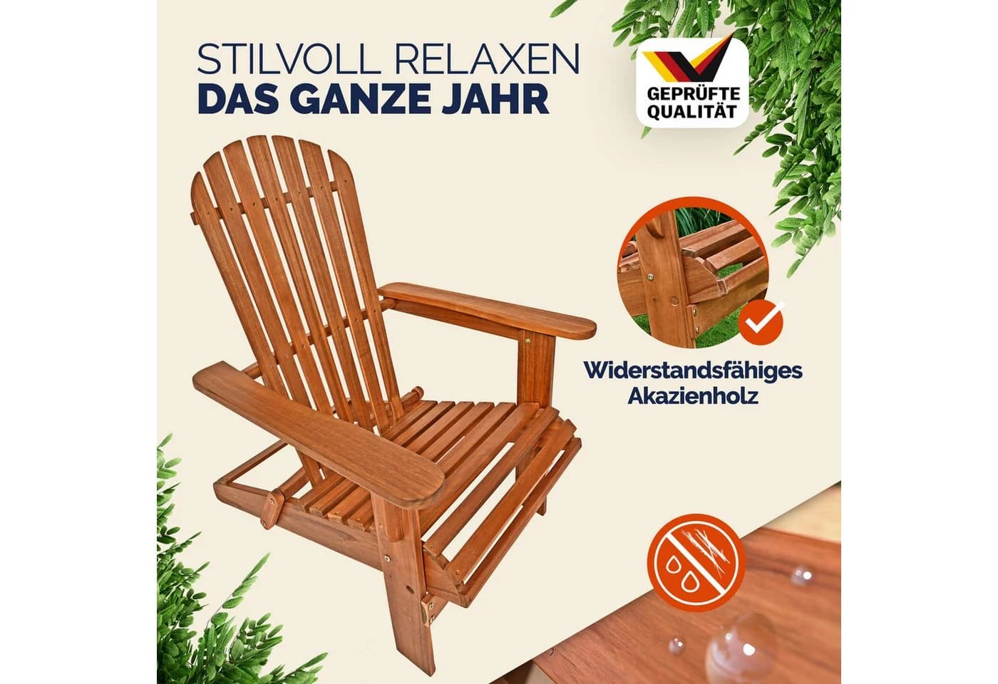 Casaria Gartensessel Akazie Holz Wetterfest Klappbar