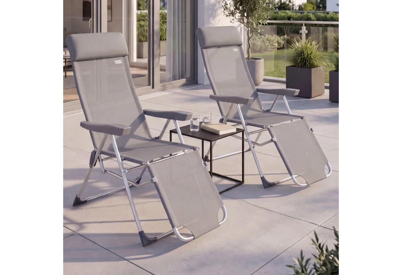 Casaria Gartenstuhl 2er Set Grau Klappbar mit Fußablage