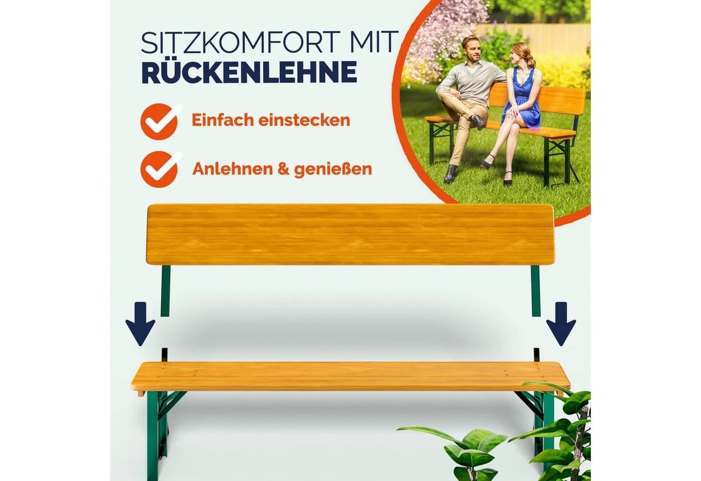 Casaria Bierzeltgarnitur 3-tlg. Grün Holz Stahl - Bild 3