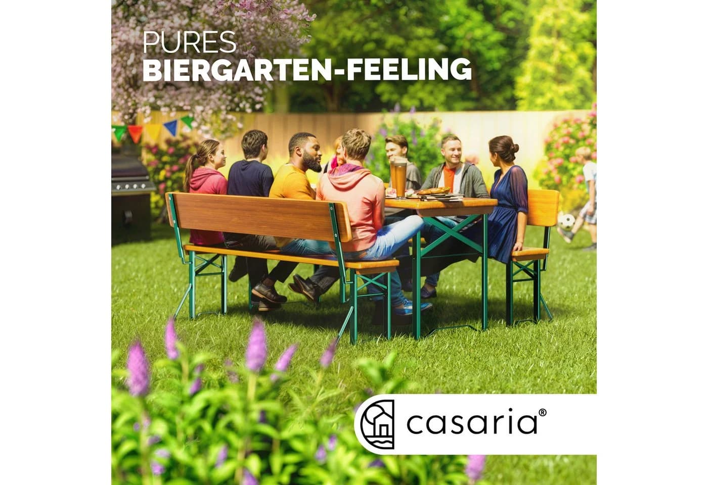 Casaria Bierzeltgarnitur 3-tlg. Grün Holz Stahl - Bild 5