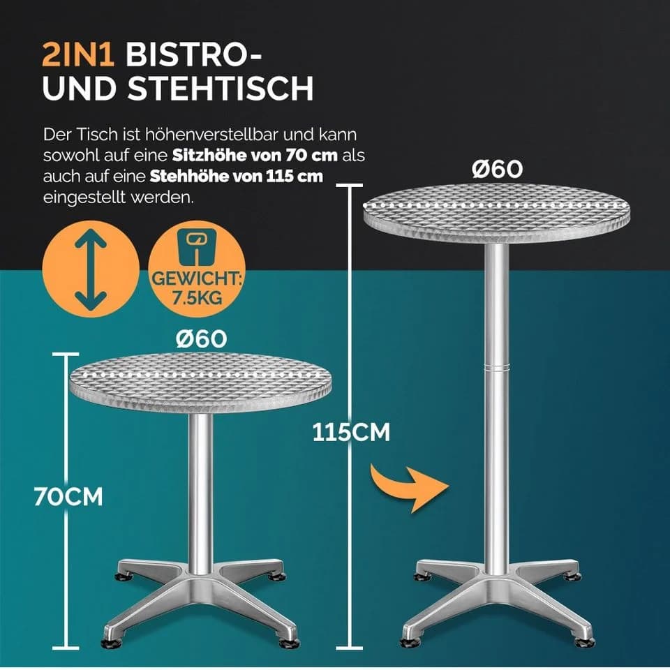 Casaria Höhenverstellbarer Stehtisch Alu 60cm - Bild 4