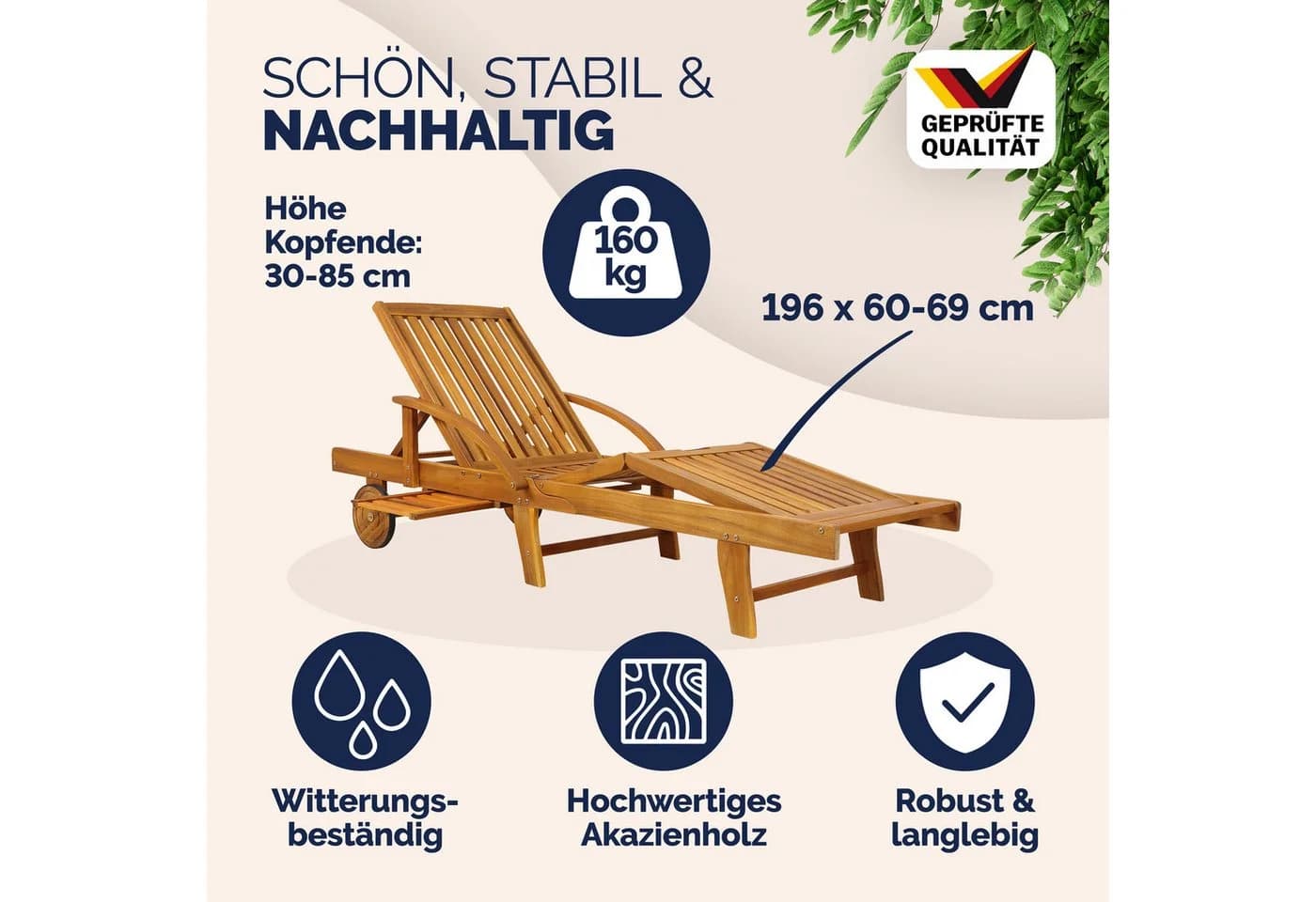 Casaria Gartenliege Tami Sun 2er Set Klappbar Wetterfest Holz