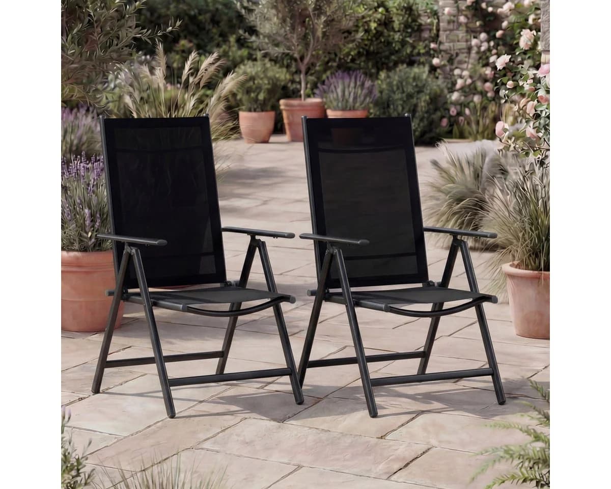 Casaria Gartenstuhl Hochlehner Klappbar 8-fach Verstellbar Aluminium Schwarz