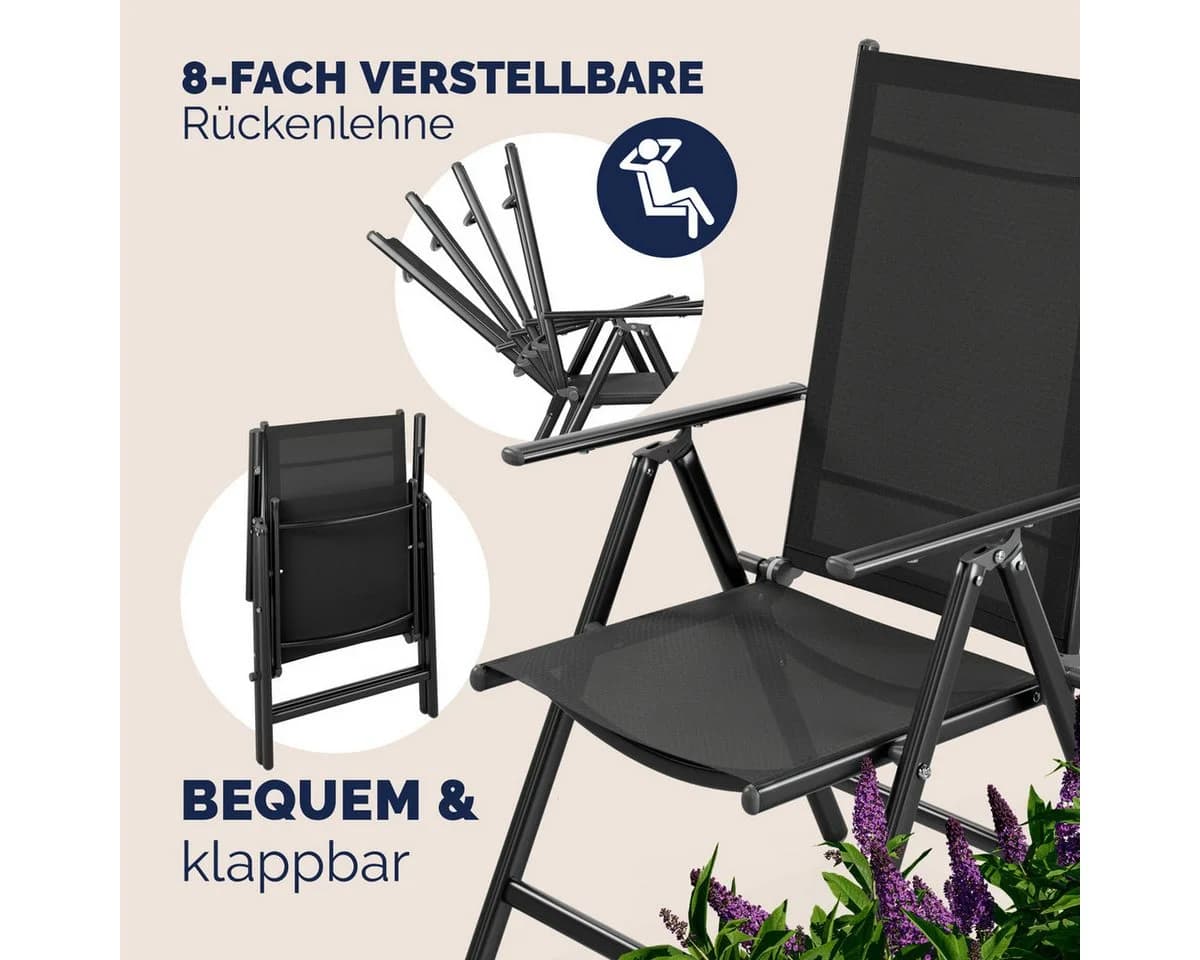 Casaria Gartenstuhl Hochlehner Klappbar 8-fach Verstellbar Aluminium Schwarz - Bild 3