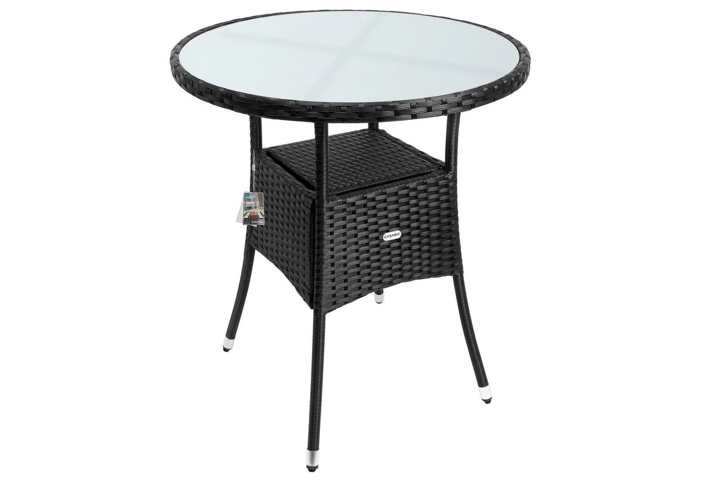 Casaria Gartentisch Polyrattan Rund Glas Höhenverstellbar Schwarz - Bild 2