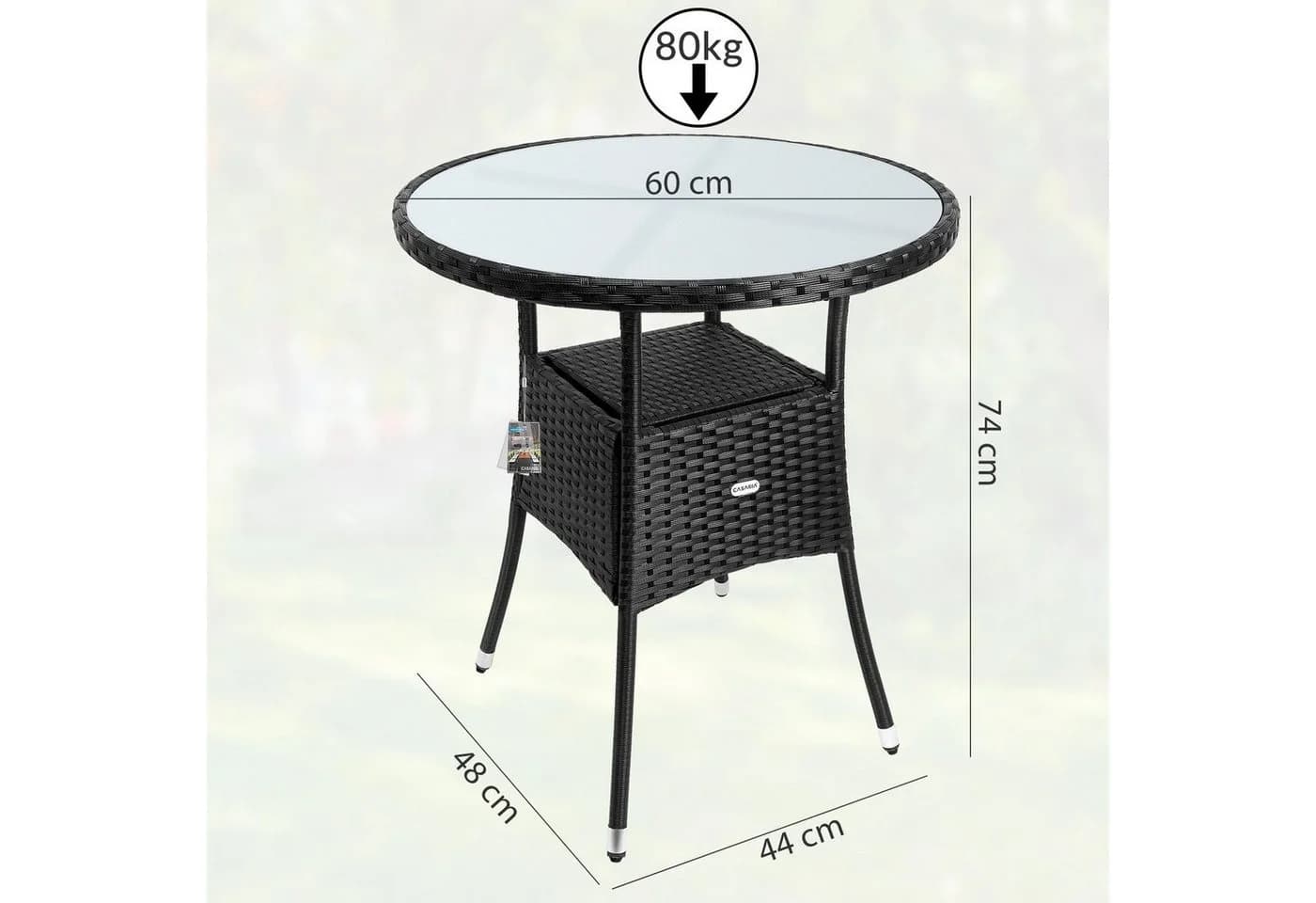 Casaria Gartentisch Polyrattan Rund Glas Höhenverstellbar Schwarz - Bild 3