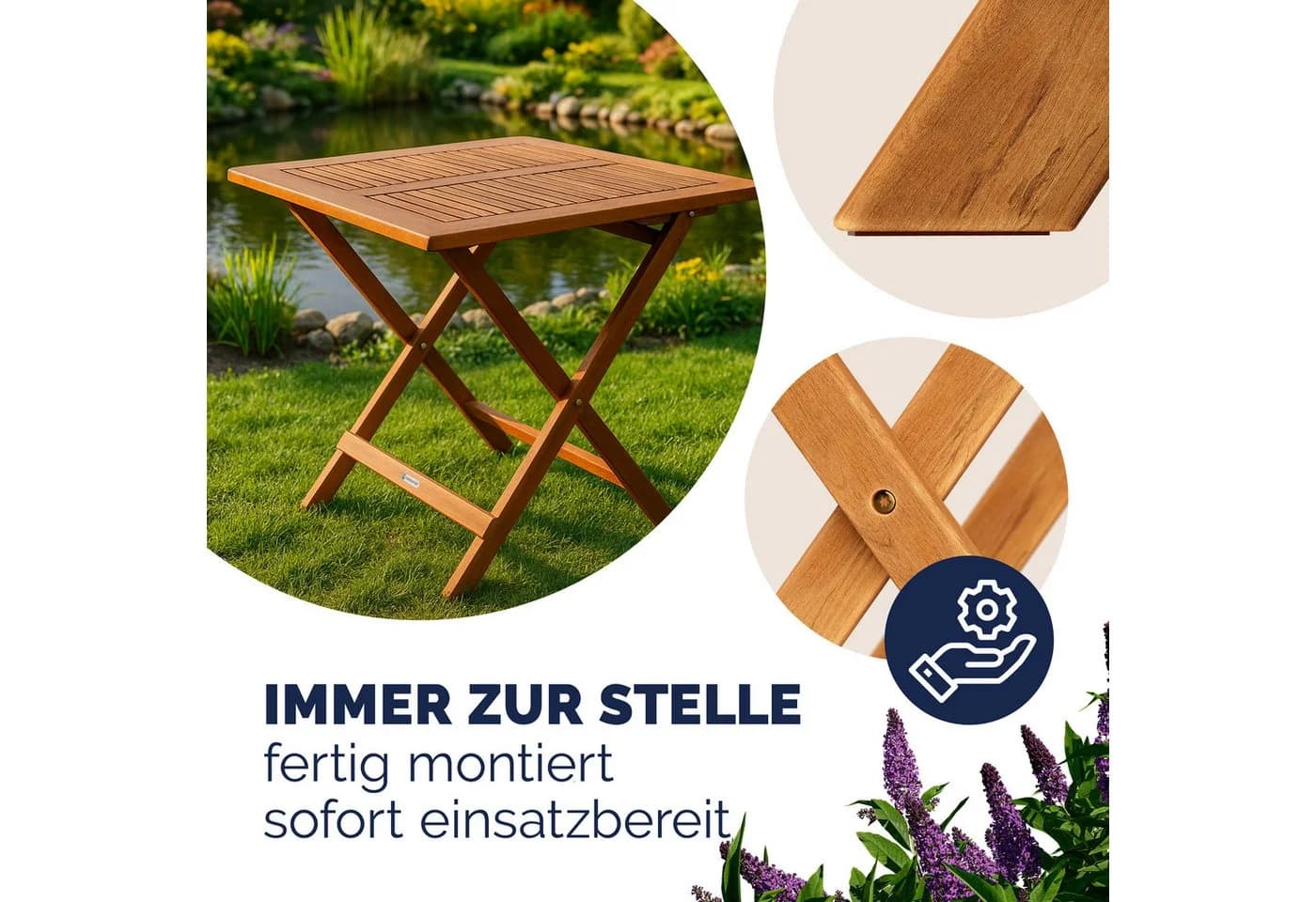 Casaria Klapptisch Balkontisch Klappbar Holz 70x70cm - Bild 3