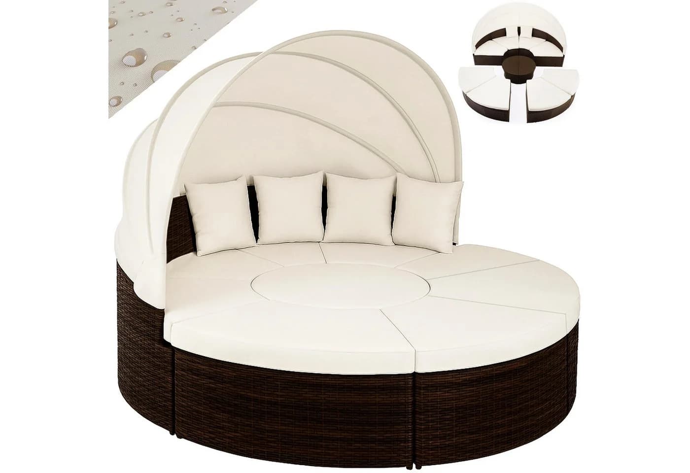 Casaria Sonneninsel Braun 230cm Polyrattan mit Sonnendach und Kissen - Bild 2
