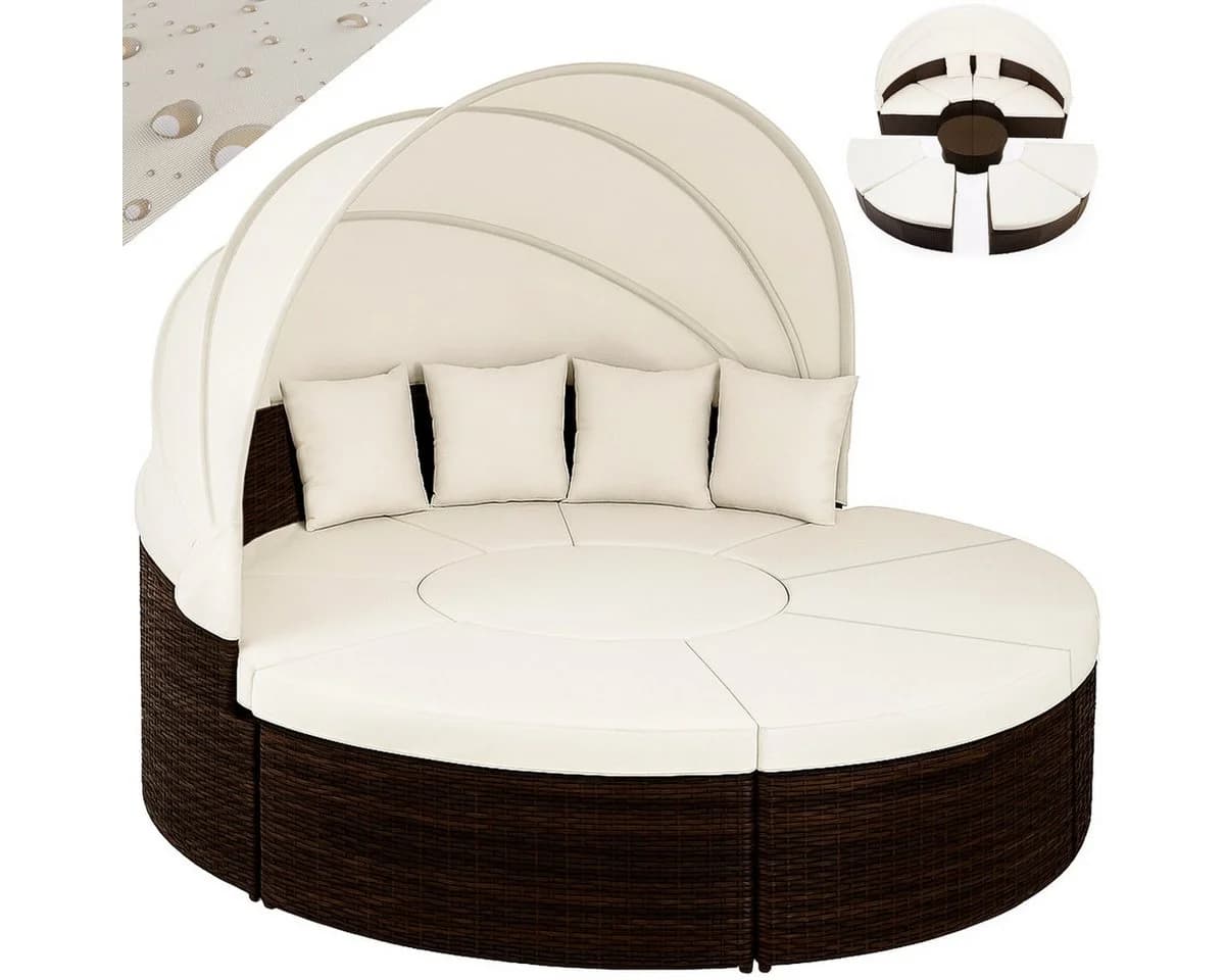 Casaria Sonneninsel Braun 230cm Polyrattan mit Sonnendach und Kissen - Bild 3