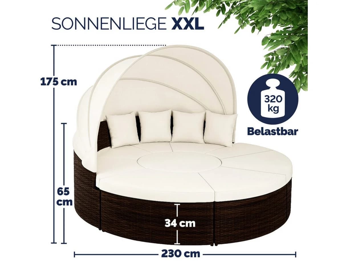 Casaria Sonneninsel Braun 230cm Polyrattan mit Sonnendach und Kissen - Bild 4