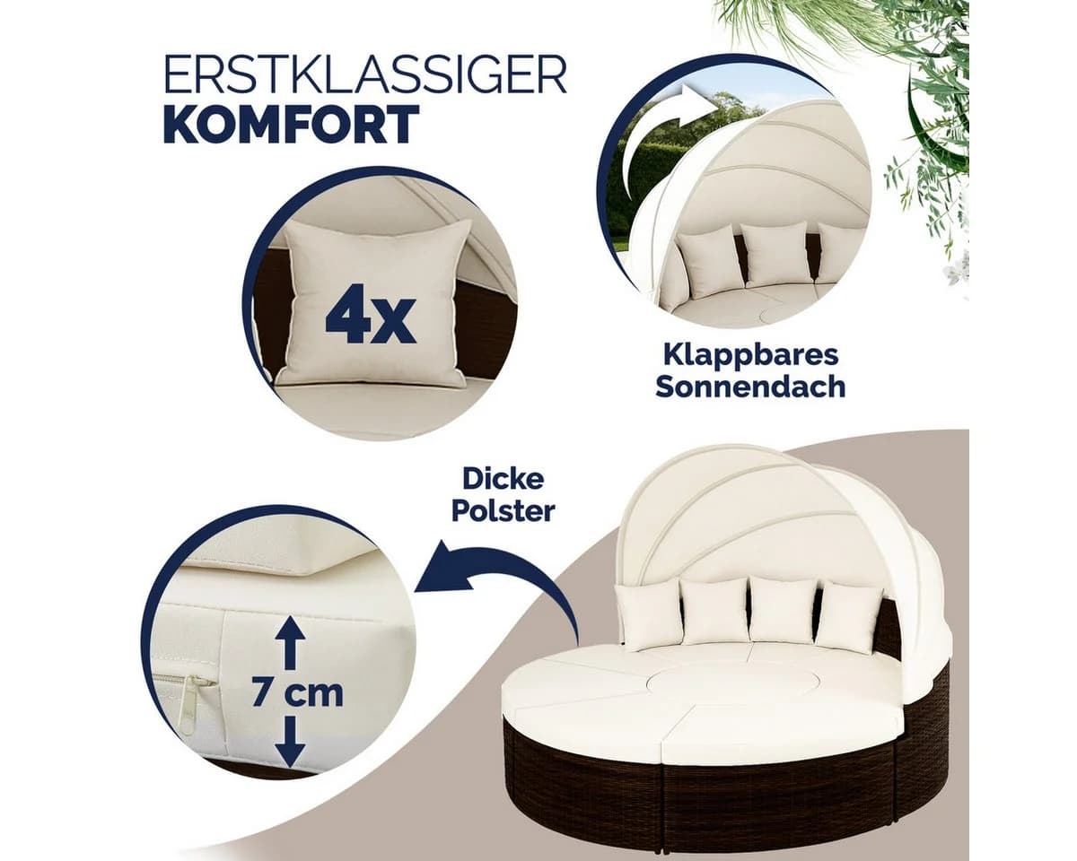 Casaria Sonneninsel Braun 230cm Polyrattan mit Sonnendach und Kissen - Bild 5