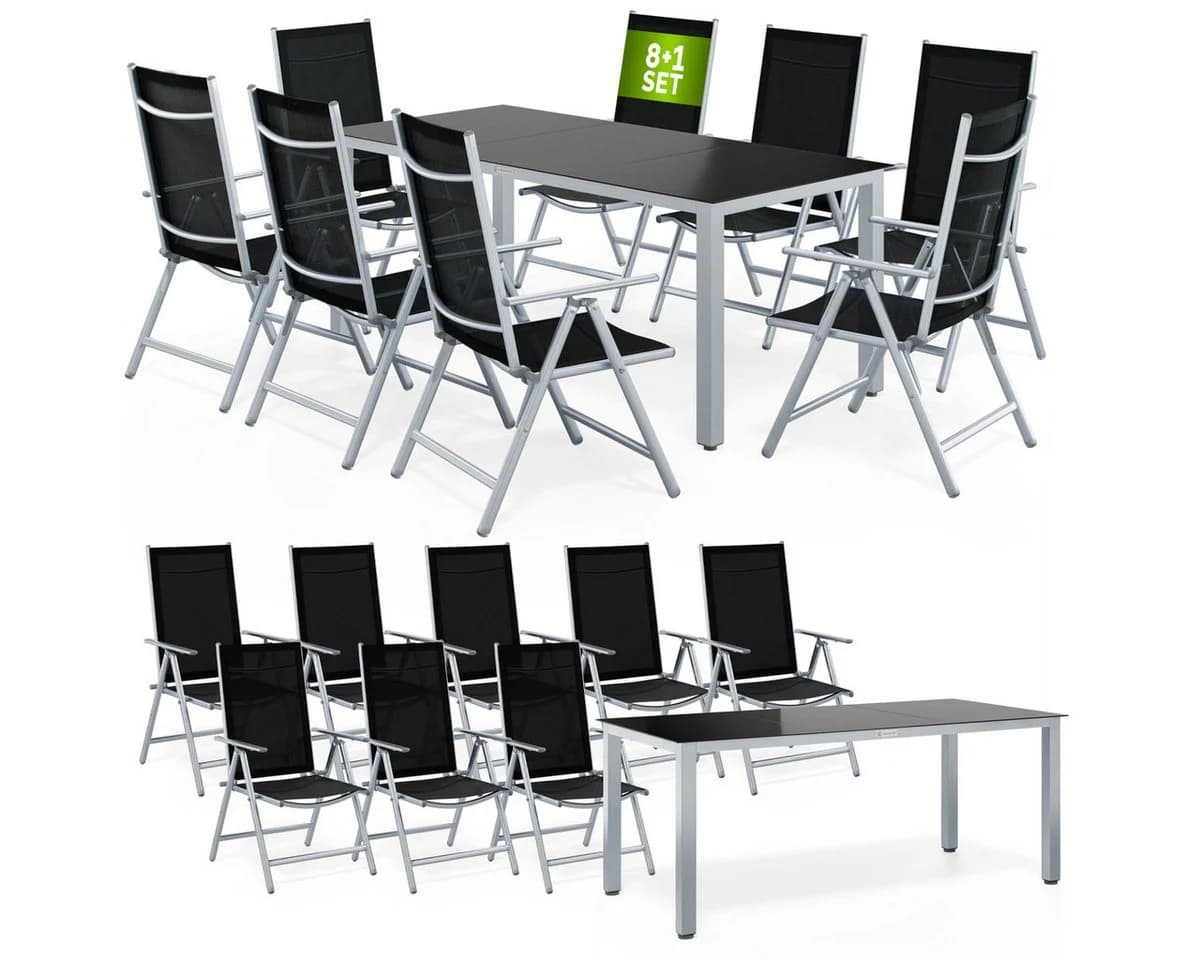 Casaria Garten-Essgruppe Bern 9-tlg. Aluminium Schwarz/Silber Wetterfest - Bild 2