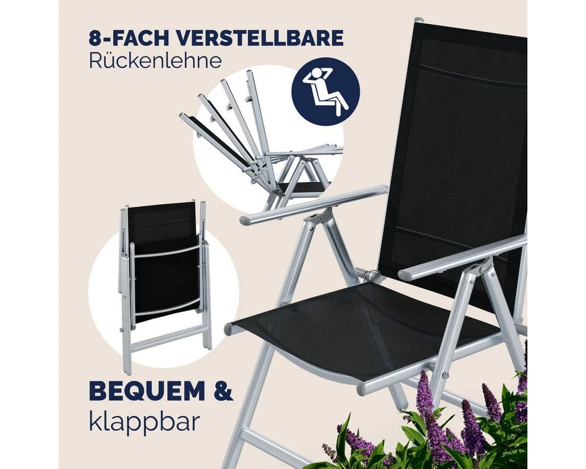 Casaria Garten-Essgruppe Bern 9-tlg. Aluminium Schwarz/Silber Wetterfest - Bild 3