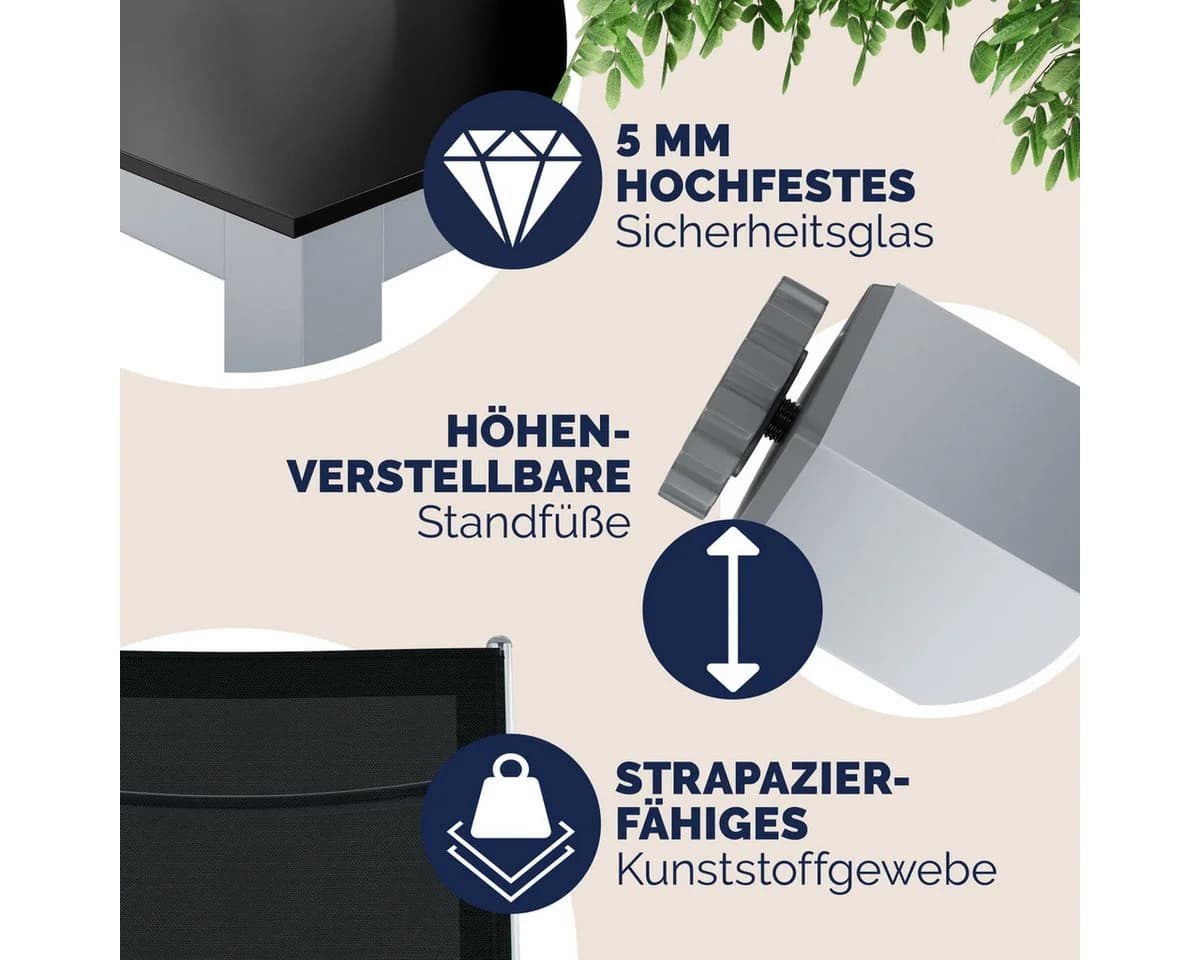 Casaria Garten-Essgruppe Bern 9-tlg. Aluminium Schwarz/Silber Wetterfest - Bild 4