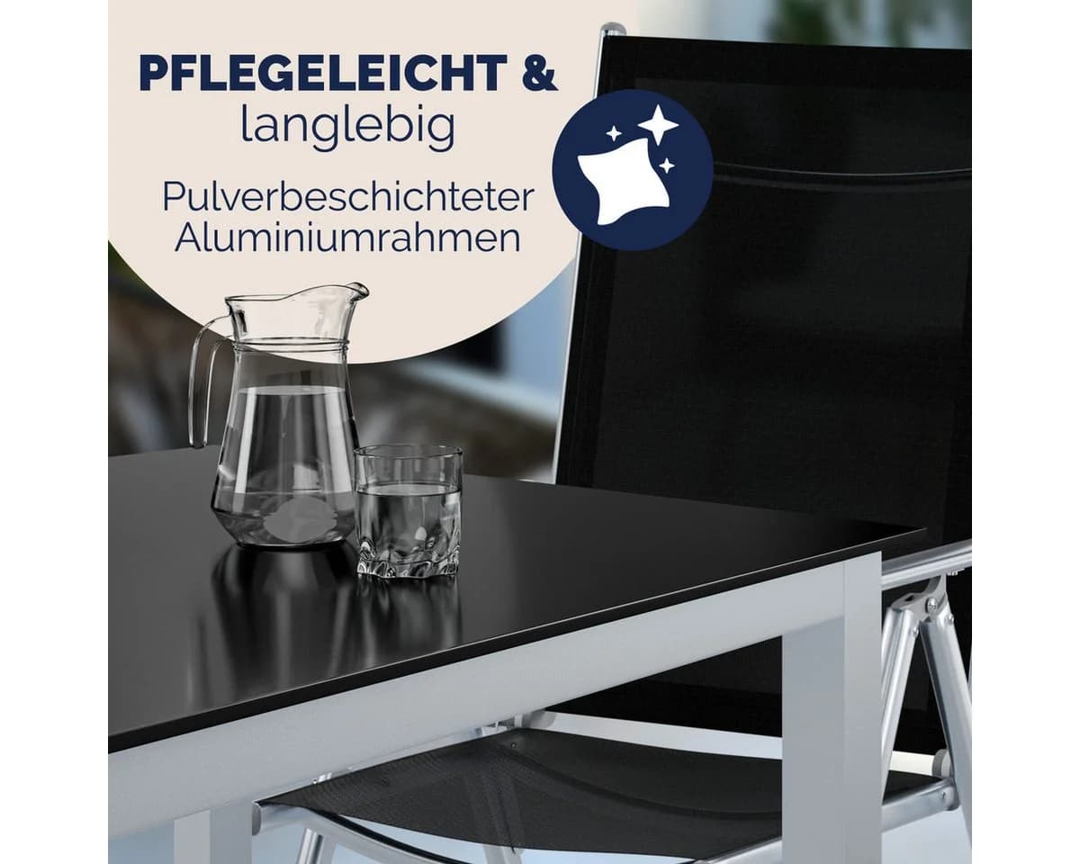 Casaria Garten-Essgruppe Bern 9-tlg. Aluminium Schwarz/Silber Wetterfest - Bild 5