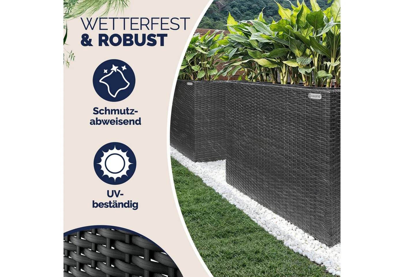 Casaria Pflanzkübel 3 Innentöpfe Schwarz Polyrattan