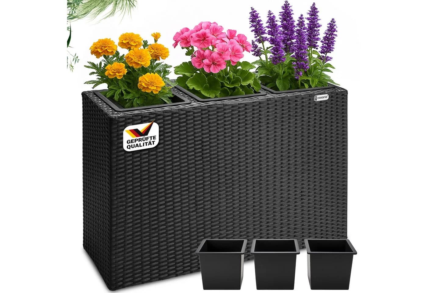 Casaria Pflanzkübel 3 Innentöpfe Schwarz Polyrattan - Bild 2