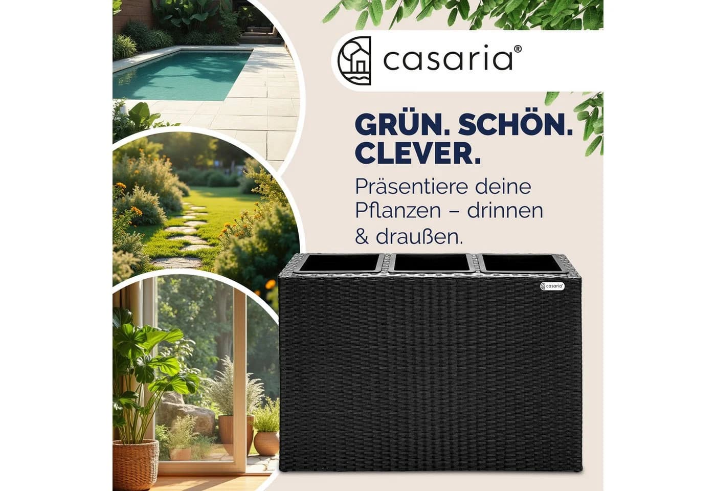 Casaria Pflanzkübel 3 Innentöpfe Schwarz Polyrattan - Bild 4