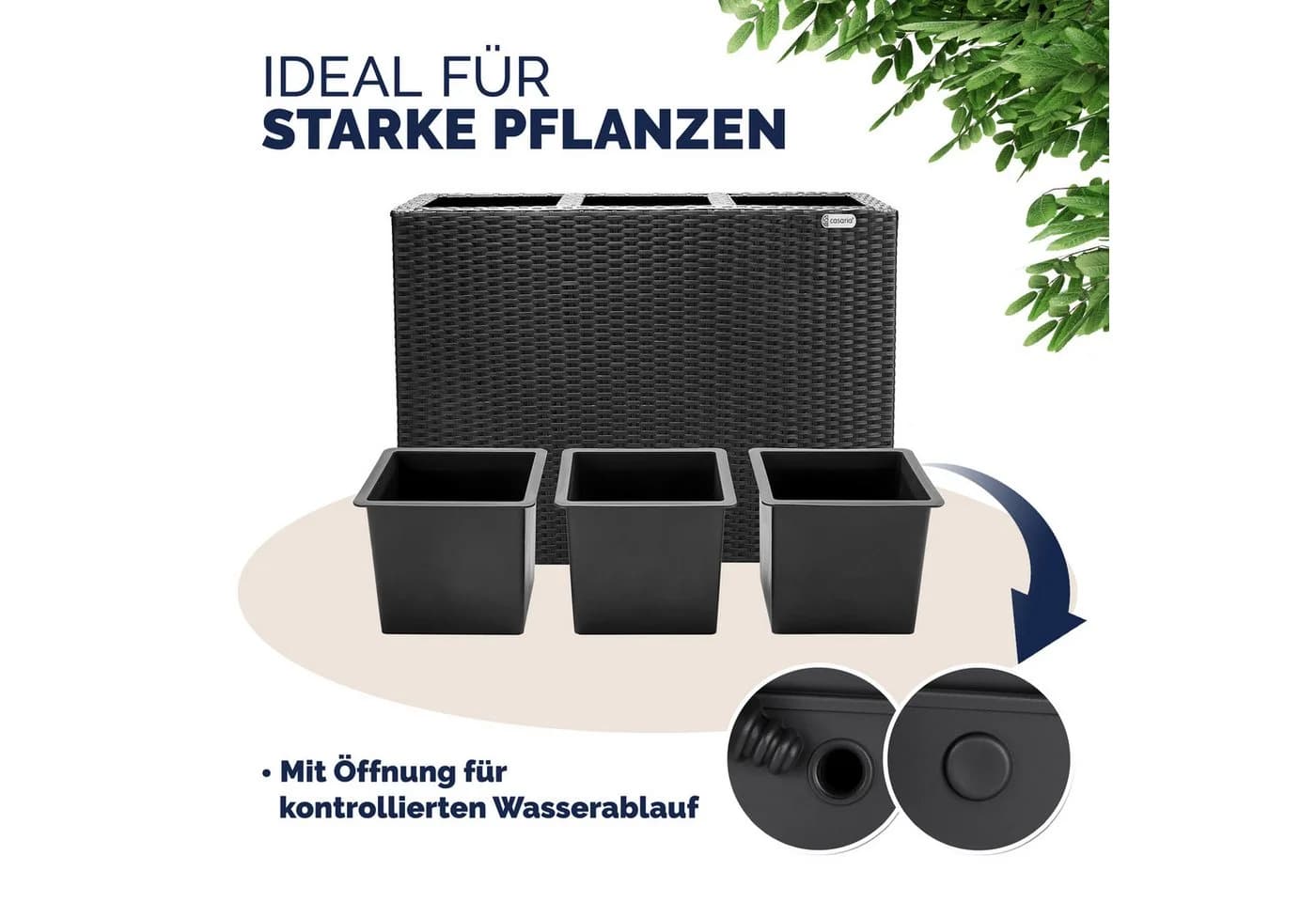 Casaria Pflanzkübel 3 Innentöpfe Schwarz Polyrattan - Bild 5