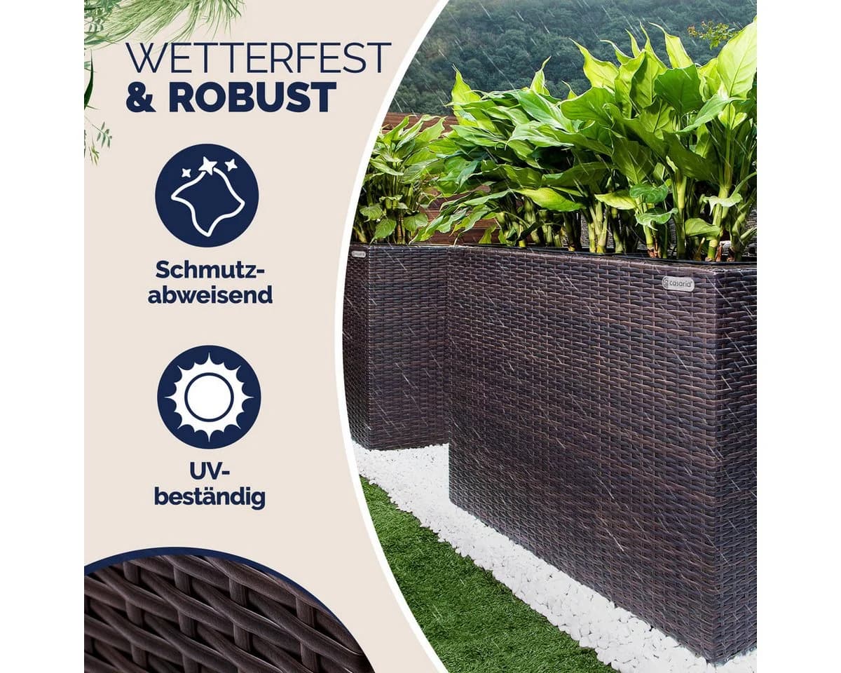 Casaria Pflanzkübel 3 Innentöpfe Polyrattan Braun Modern