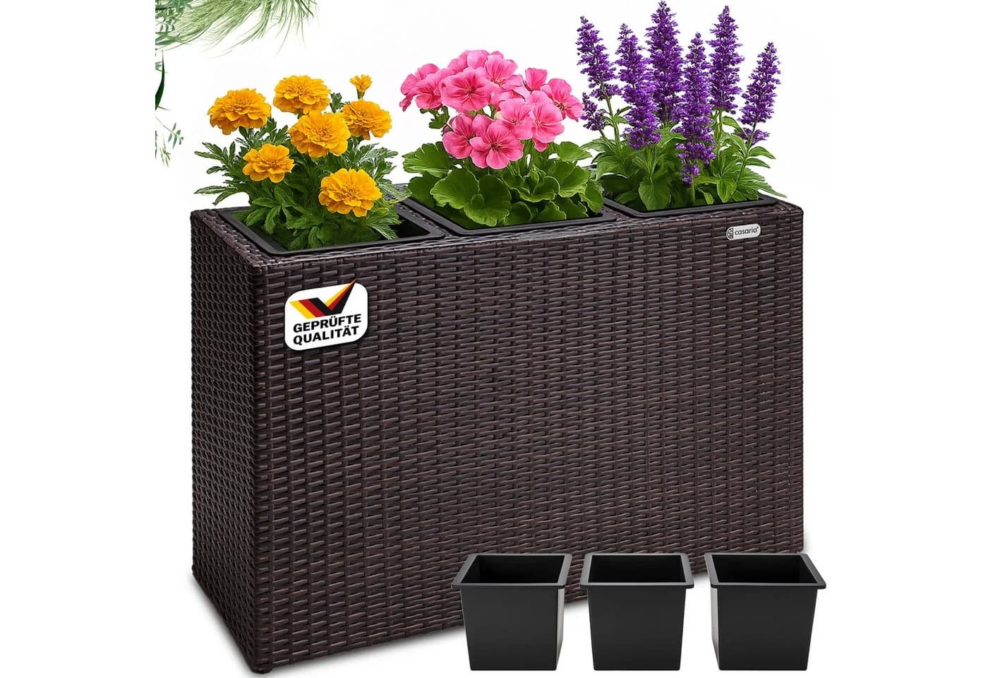 Casaria Pflanzkübel 3 Innentöpfe Polyrattan Braun Modern - Bild 2