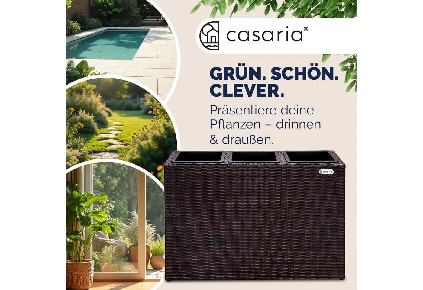 Casaria Pflanzkübel 3 Innentöpfe Polyrattan Braun Modern - Bild 4