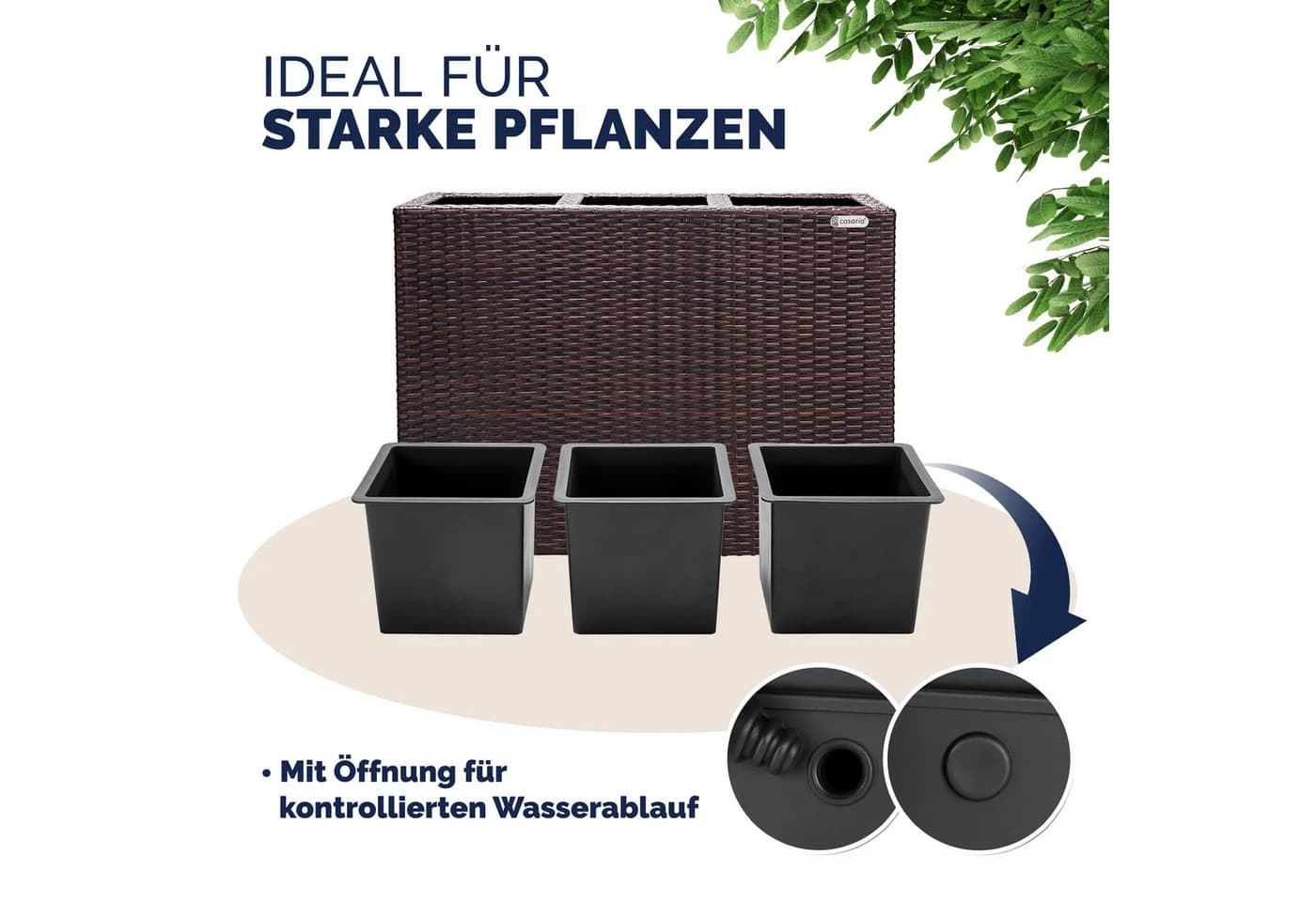 Casaria Pflanzkübel 3 Innentöpfe Polyrattan Braun Modern - Bild 5